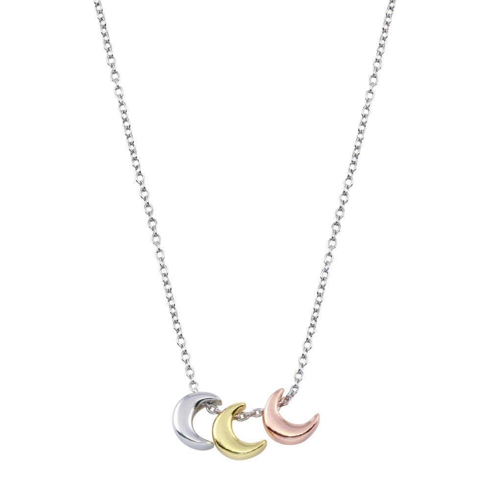 Sterling Silver Rhodium Plated Multi Color Moon Necklace