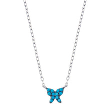 Load image into Gallery viewer, Sterling Silver Rhodium Plated Turquoise Butterfly Necklace