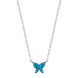 Sterling Silver Rhodium Plated Turquoise Butterfly Necklace