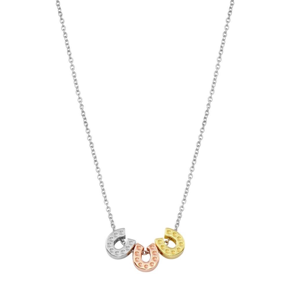 Sterling Silver Rhodium Plated Multicolor Horseshoe Necklace