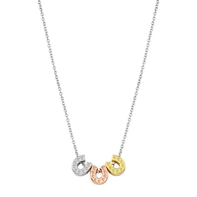 Sterling Silver Rhodium Plated Multicolor Horseshoe Necklace
