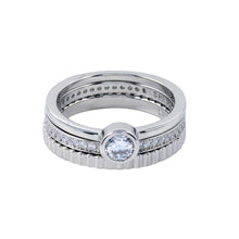 Load image into Gallery viewer, Sterling Silver Rhodium Plated Channel Center CZ Stackable Ring Set