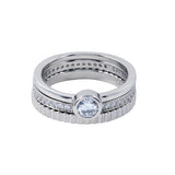 Sterling Silver Rhodium Plated Channel Center CZ Stackable Ring Set