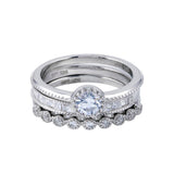 Sterling Silver Rhodium Plated CZ Stackable Ring Set