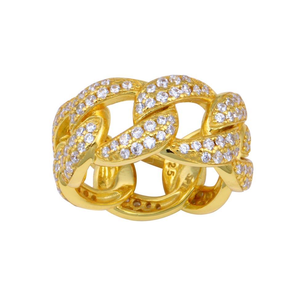 Sterling Silver Gold Plated Curb Design Link Ring 9.8mm