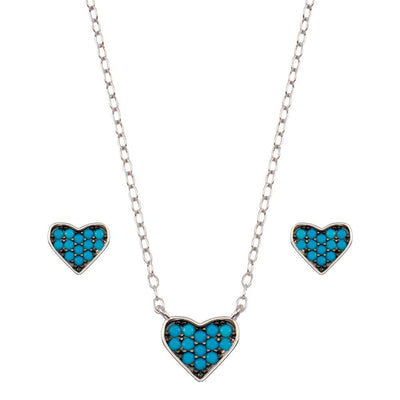 Sterling Silver Rhodium Plated Blue Heart Cluster Set
