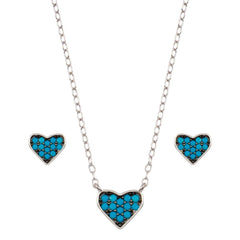 Sterling Silver Rhodium Plated Blue Heart Cluster Set