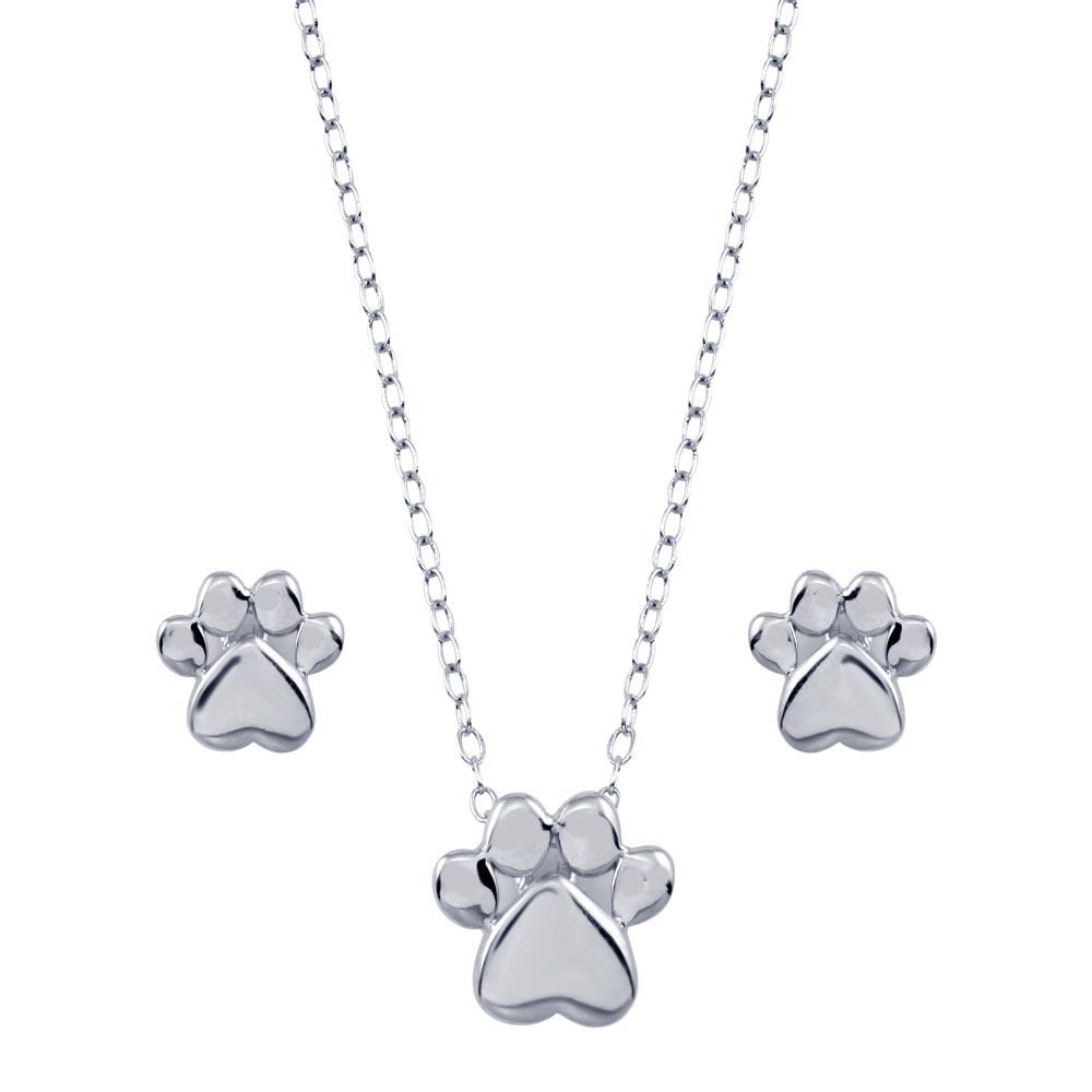 Sterling Silver Rhodium Plated Dog Paw Sets