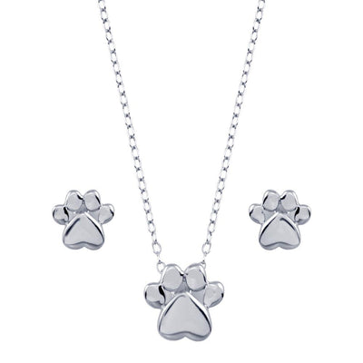 Sterling Silver Rhodium Plated Dog Paw Sets