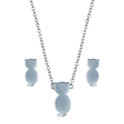 Sterling Silver Rhodium Plated Cat Set