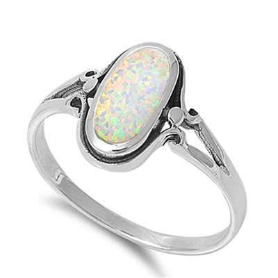 Sterling Silver Oval Shaped White Opal Ring