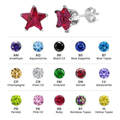 Sterling Silver Colored CZ 4mm Stamping Star Earrings