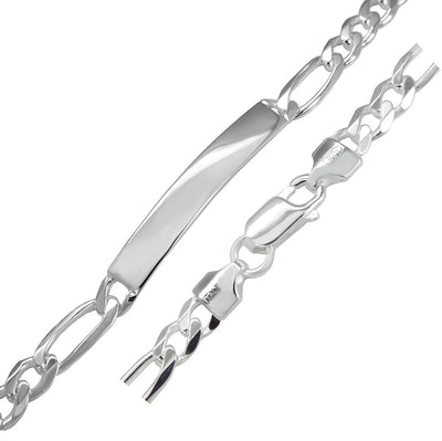 Sterling Silver Flat Italian Figaro 180-7.6mm ID Bracelet with Lobster Clasp Closure, Width 8mm