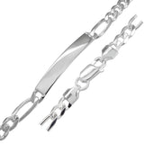 Sterling Silver Flat 7.6MM Italian Figaro ID Bracelet with Lobster Clasp Closure