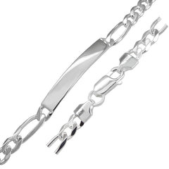 Sterling Silver Flat Italian Figaro 180-7.6mm ID Bracelet with Lobster Clasp Closure, Width 8mm