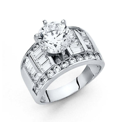 14K White Gold 10mm Clear CZ Engagement Ring - silverdepot