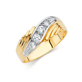 14K Two Tone 7mm CZ Wedding Trio Mens Band Sets