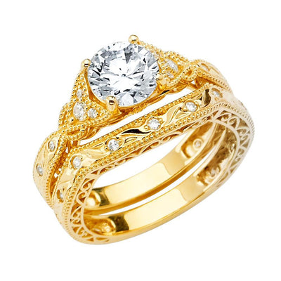 14K Yellow Gold Polished Clear CZ Engagement Ring - silverdepot