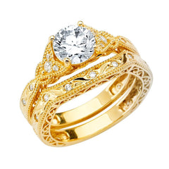 14K Yellow Gold Polished Clear CZ Engagement Ring--Wedding Band And Engagement Ring are sold Separately