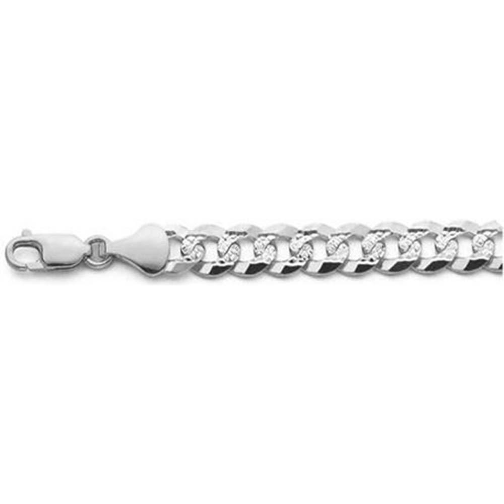 Sterling Silver Flat Pave Curb Chain 250-11MM with Lobster Clasp - silverdepot