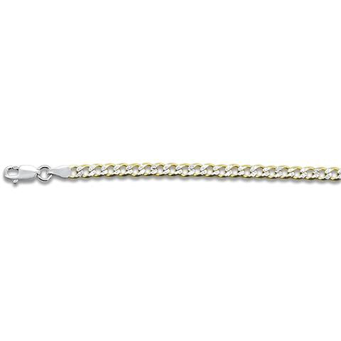 Sterling Silver Yellow Gold Plated Pave Curb Chain 100-4MM with Lobster Clasp