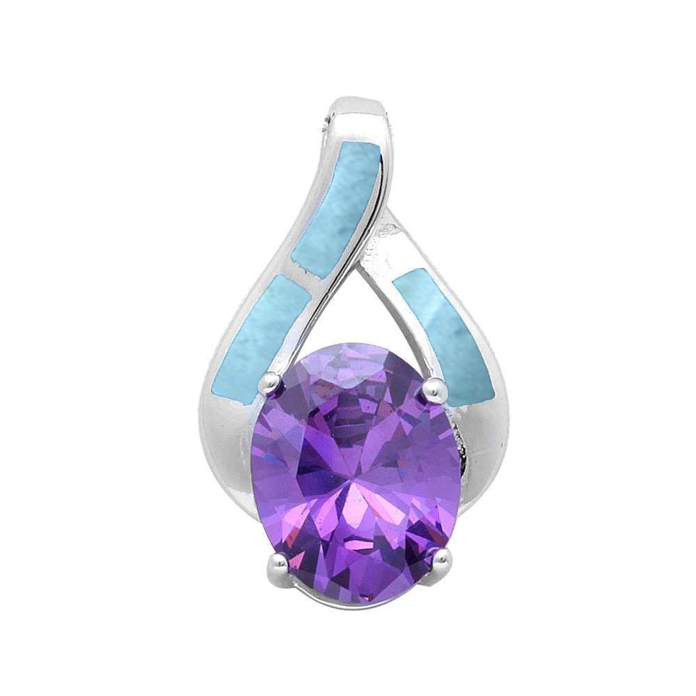 Sterling Silver Larimar and Amethyst Fashion Pendant - silverdepot