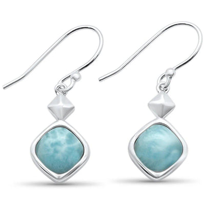Sterling Silver Natural Larimar Square Shape Drop Dangle Earrings