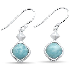 Sterling Silver Natural Larimar Square Shape Drop Dangle Earrings