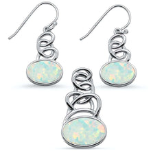 Load image into Gallery viewer, Sterling Silver White Opal Oval Shape Spiral Dangle Earring And Pendant Set