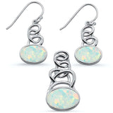 Sterling Silver White Opal Oval Shape Spiral Dangle Earring And Pendant Set