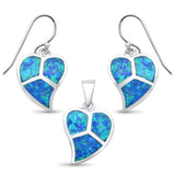 Sterling Silver Blue Opal Leaf Pendant And Earring Set