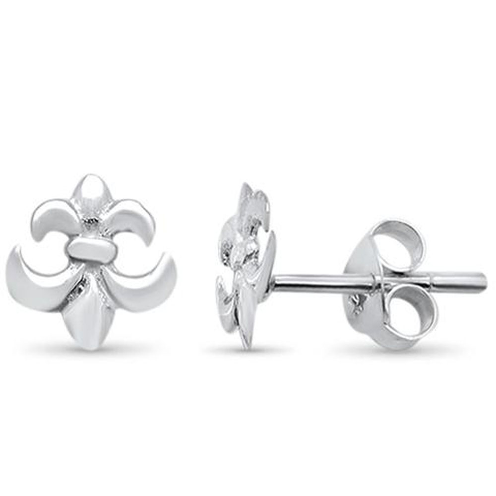Sterling Silver Plain Fleur de Lis Stud Earrings