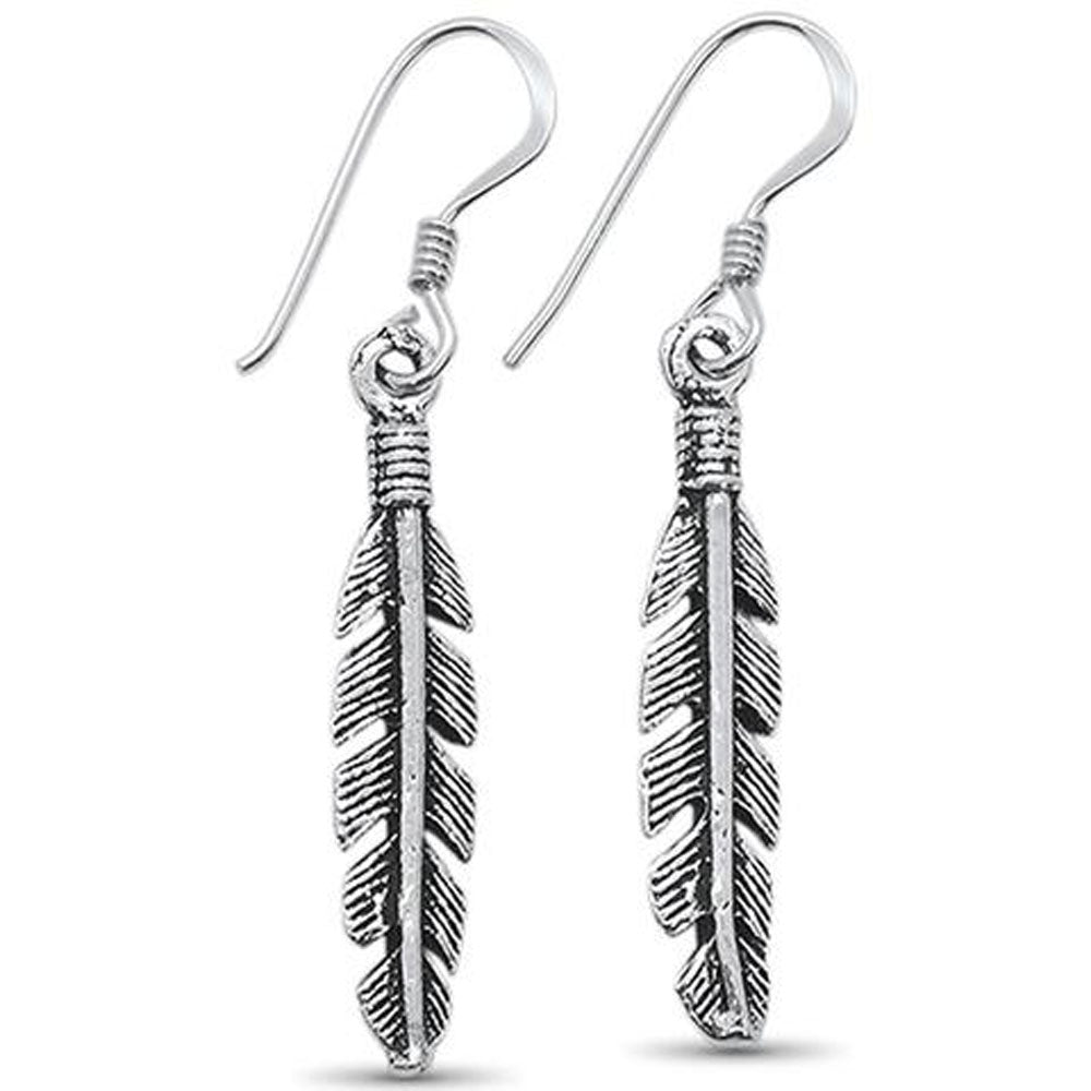 Sterling Silver Plain Feather Design Dangling Earrings