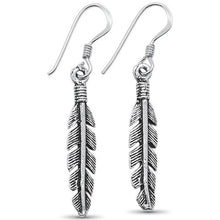 Load image into Gallery viewer, Sterling Silver Plain Feather Design Dangling Earrings