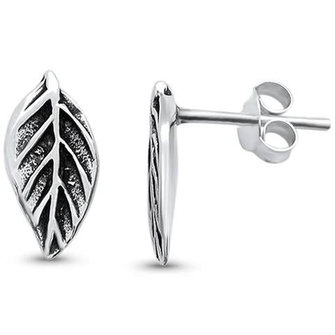 Sterling Silver Plain Leaf Design Stud Earrings