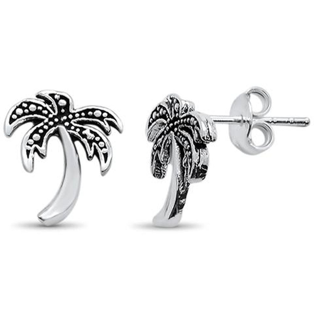 Sterling Silver Plain Palm Tree Design Stud Earrings