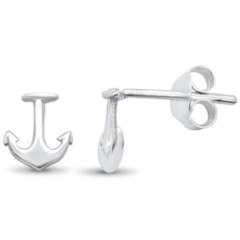 Sterling Silver Plain Anchor Stud Earrings