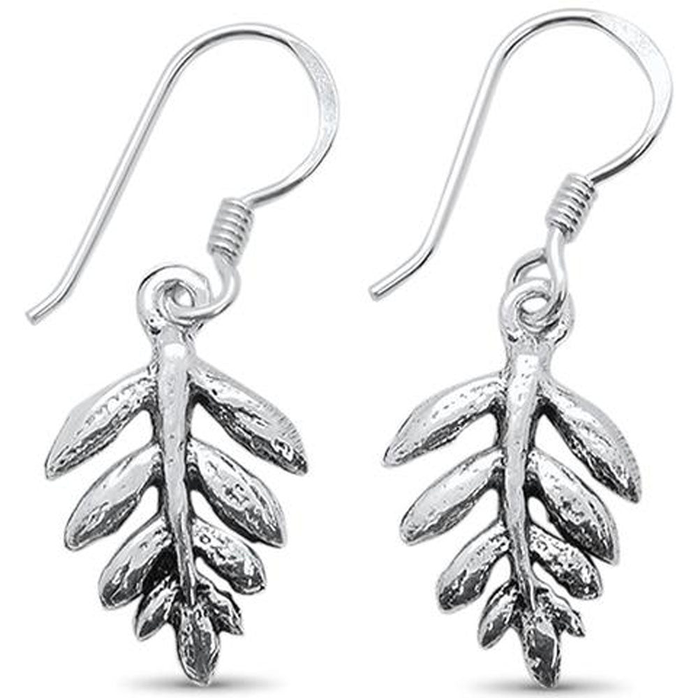Sterling Silver Plain Fern Leaf Dangling Earrings
