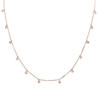 Sterling Silver Rose Gold Plated Multi Round Bezel Cubic Zirconia Pendant Necklace