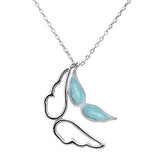 Sterling Silver Natural Larimar Angel Wings Design Pendant Necklace