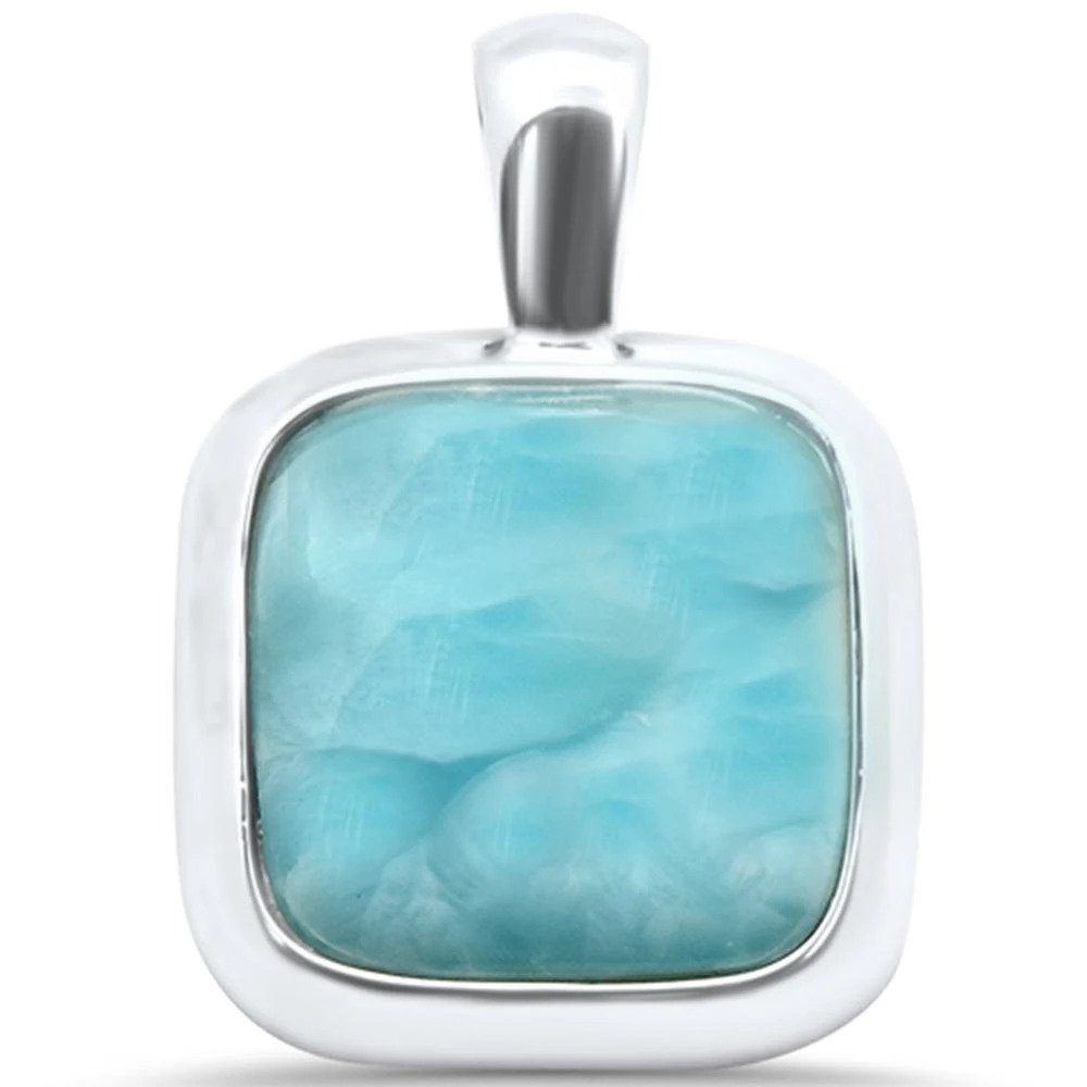 Sterling Silver Natural Larimar Cusion Charm Pendant