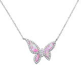Sterling Silver Pink Opal And Cubic Zirconia Butterfly Pendant Necklace