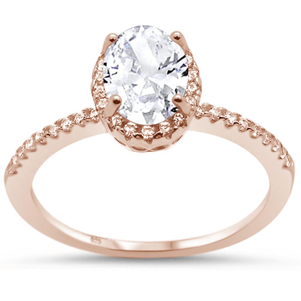 Sterling Silver Rose Gold Plated Oval Cut Cubic Zirconia Engagement Ring