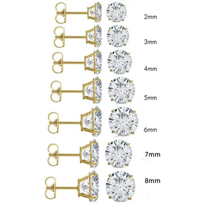 (PACK OF 6)14K Yellow Gold Round Cubic Zirconia Earring. Set on High Quality Prong Setting and Friction Style Post