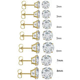 14K Yellow Gold Round Cubic Zirconia Earring. Set on High Quality Prong Setting and Friction Style Post