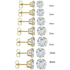 14K Yellow Gold Round Cubic Zirconia Earring. Set on High Quality Prong Setting and Friction Style Post