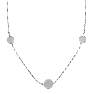 Sterling Silver Rhodium Plated Disc Chain Bead Necklace