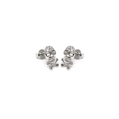 Sterling Silver Rhodium Plated Skull CZ Stud Earrings