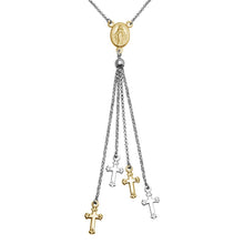 Load image into Gallery viewer, Sterling Silver Rhodium and Gold Plated Rosary Tassel Necklace