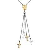 Sterling Silver Rhodium and Gold Plated Rosary Tassel Necklace